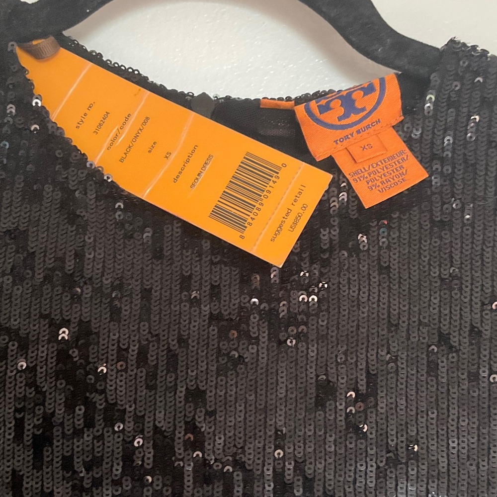Tory Burch Black Sequin Long Sleeve Midi Dress - Picture 4 of 7